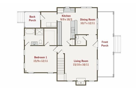 Floor Plan - Main Floor for Farmhouse House Plan #461-23 - 3 bed, 2.5 bath