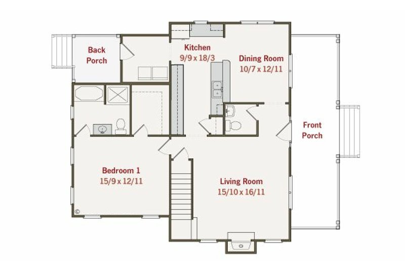 Architectural House Design - Floor Plan - Main Floor for Farmhouse House Plan #461-23 - 3 bed, 2.5 bath
