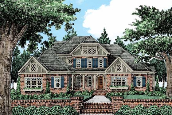 Exterior - Front Elevation 3 for Tudor House Plan #927-422 - 5 bed, 4.5 bath