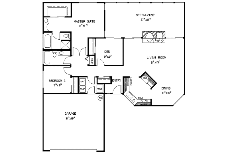 Home Plan - Floor Plan - Main Floor for Contemporary House Plan #60-949 - 2 bed, 2 bath