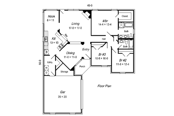 Floor Plan - Main Floor for European House Plan #329-198 - 3 bed, 2 bath