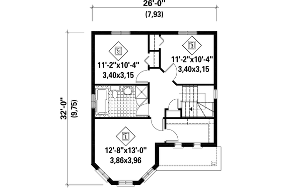 Floor Plan - Upper Floor for Victorian House Plan #25-4673 - 3 bed, 1 bath