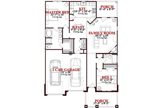 Floor Plan - Main Floor for Bungalow House Plan #63-236 - 2 bed, 2 bath
