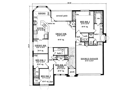 Floor Plan - Main Floor for Traditional House Plan #42-251 - 4 bed, 2 bath