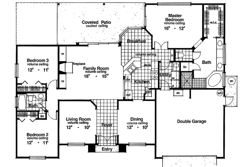 House Blueprint - Floor Plan - Main Floor for Mediterranean House Plan #417-593 - 3 bed, 2 bath