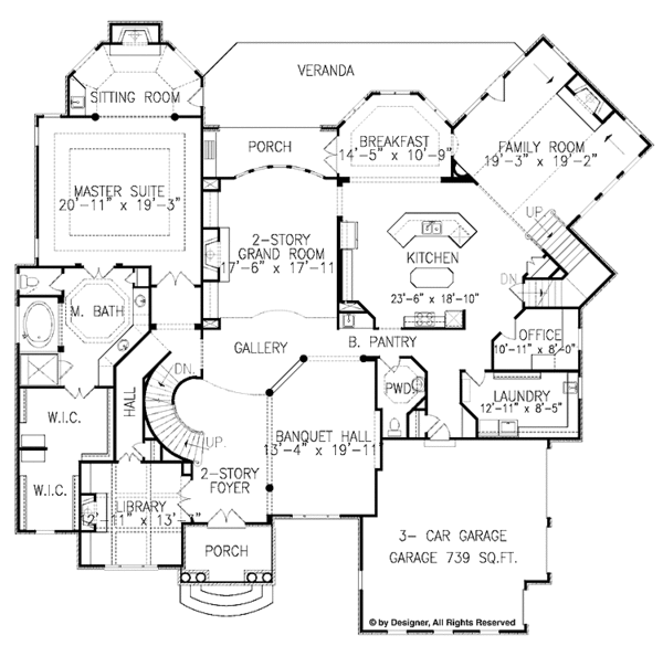 House Blueprint - European Floor Plan - Main Floor Plan #54-279