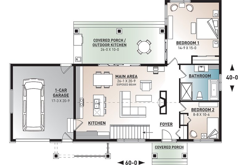 Home Plan - Floor Plan - Main Floor for Bungalow House Plan #23-2797 - 2 bed, 1 bath