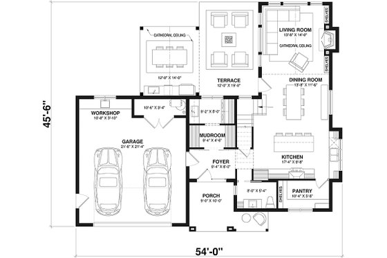 Floor Plan - Main Floor for Farmhouse House Plan #23-2848 - 3 bed, 2.5 bath