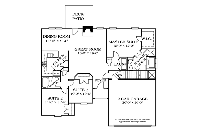 Home Plan - Floor Plan - Main Floor for Traditional House Plan #453-493 - 3 bed, 2 bath