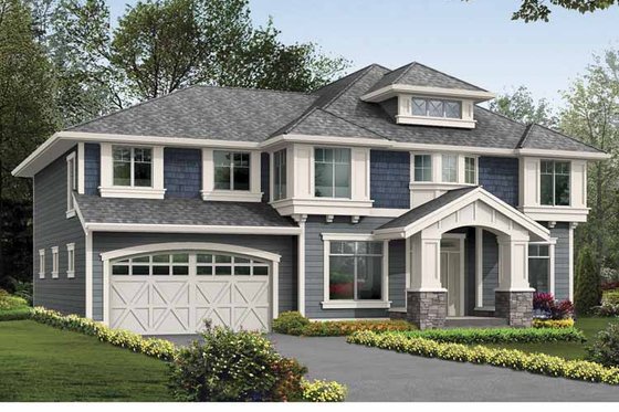 Exterior - Front Elevation 3 for Prairie House Plan #132-381 - 4 bed, 2.5 bath