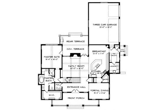 Floor Plan - Main Floor for Craftsman House Plan #413-105 - 4 bed, 3 bath