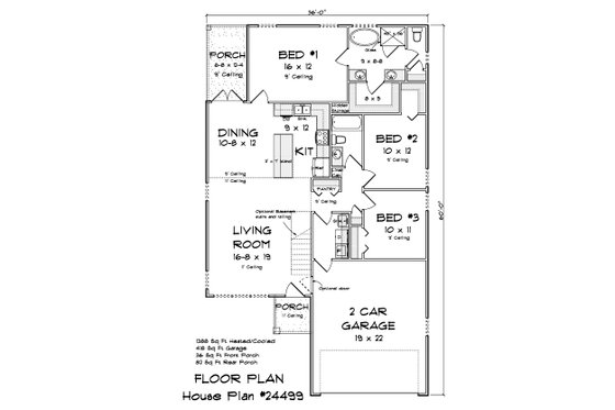 Floor Plan - Main Floor 1 for Ranch House Plan #513-2292 - 3 bed, 2 bath