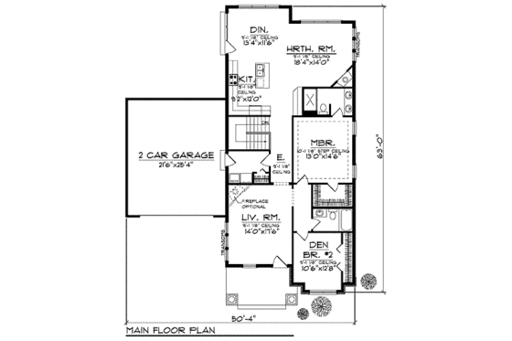 Floor Plan - Main Floor for Ranch House Plan #70-906 - 2 bed, 2 bath