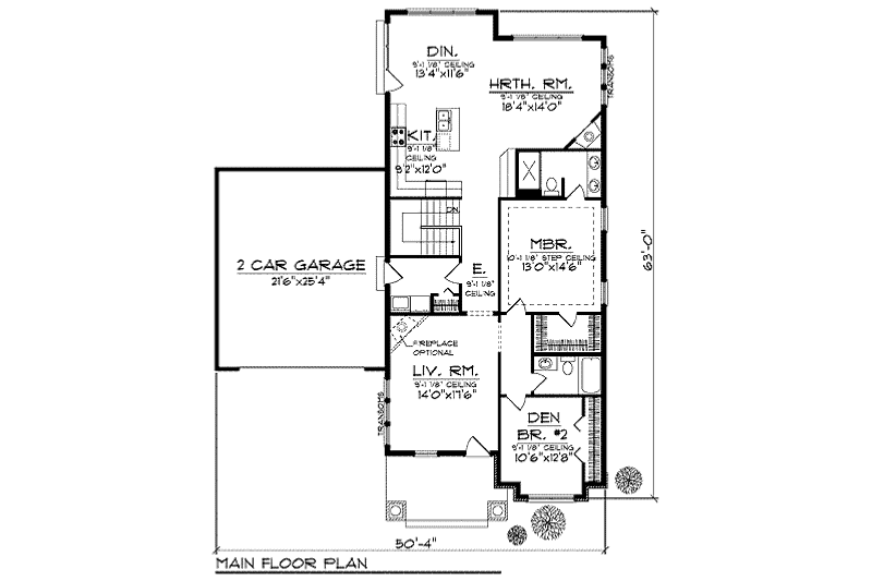 Home Plan - Floor Plan - Main Floor for Ranch House Plan #70-906 - 2 bed, 2 bath
