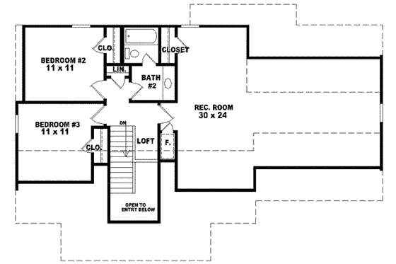 Floor Plan - Upper Floor for Southern House Plan #81-683 - 3 bed, 2.5 bath