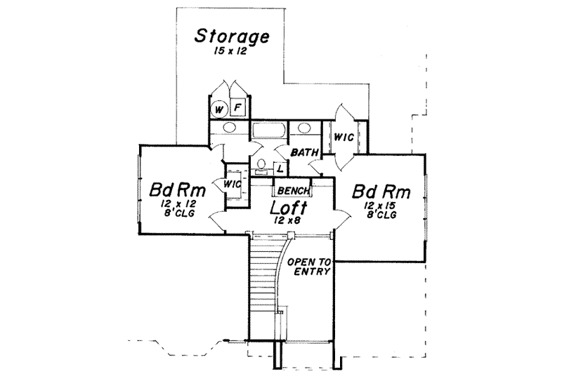 House Blueprint - Floor Plan - Upper Floor for European House Plan #52-163 - 3 bed, 2.5 bath