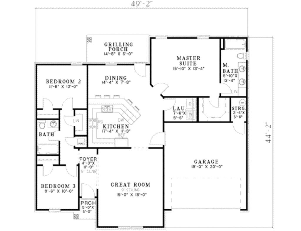 Traditional Style House Plan - 3 Beds 2 Baths 1447 Sq/Ft Plan #17-2080 ...