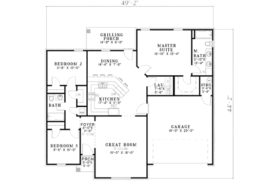 Floor Plan - Main Floor for Traditional House Plan #17-2080 - 3 bed, 2 bath