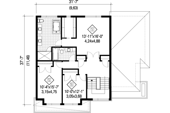 Floor Plan - Upper Floor for Contemporary House Plan #25-4280 - 3 bed, 2 bath