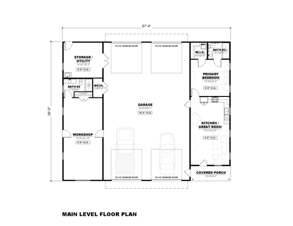 Architectural House Design - Floor Plan - Main Floor for Farmhouse House Plan #1117-56 - 2 bed, 2 bath