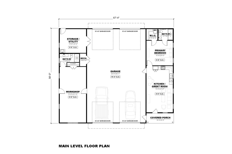 Architectural House Design - Floor Plan - Main Floor for Farmhouse House Plan #1117-56 - 2 bed, 2 bath