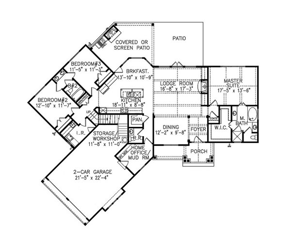 House Design - Ranch Floor Plan - Main Floor Plan #54-475