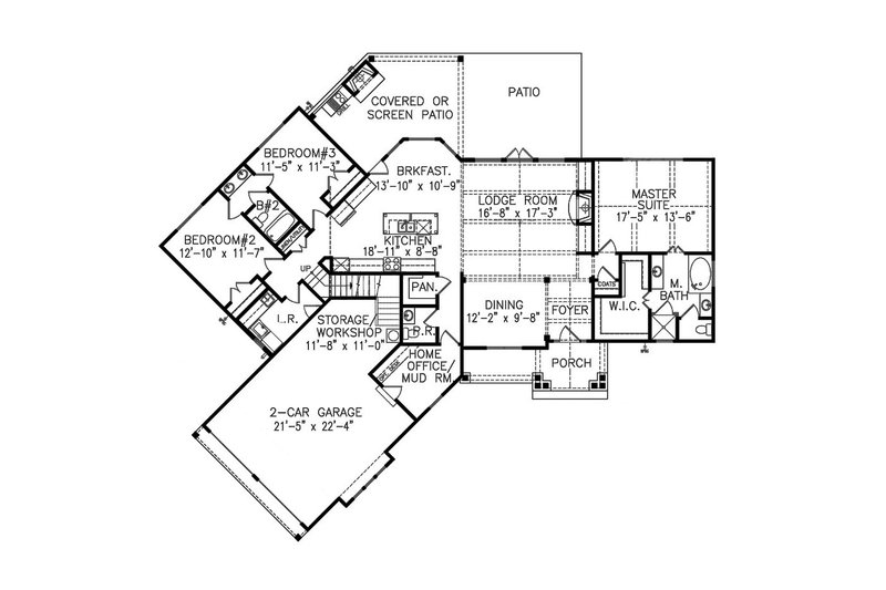 Architectural House Design - Floor Plan - Main Floor for Ranch House Plan #54-475 - 3 bed, 2.5 bath