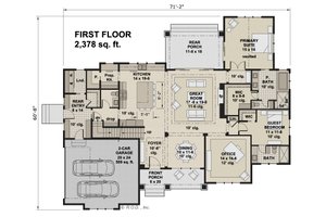 Floor Plan - Main Floor for Farmhouse House Plan #51-1222 - 4 bed, 3.5 bath