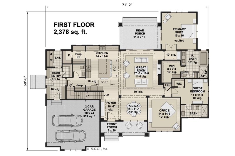 House Design - Floor Plan - Main Floor for Farmhouse House Plan #51-1222 - 4 bed, 3.5 bath