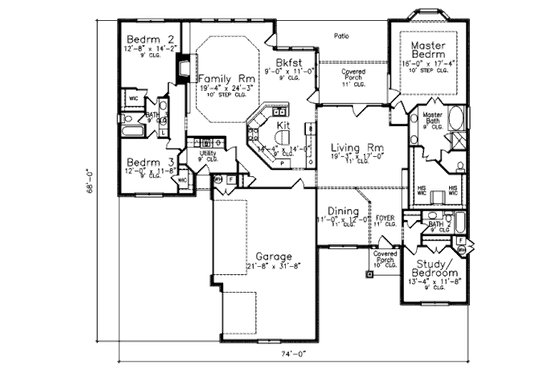 Floor Plan - Main Floor for Southern House Plan #52-233 - 4 bed, 3 bath