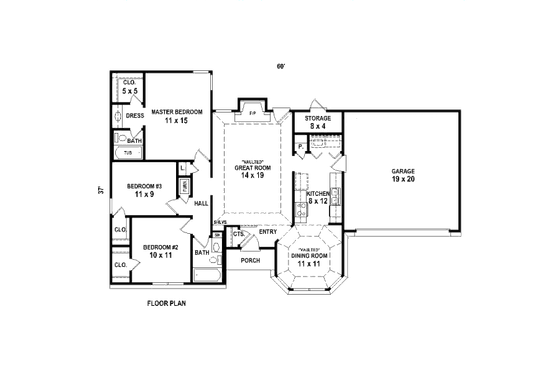 Floor Plan - Main Floor for Country House Plan #81-13862 - 3 bed, 2 bath