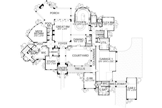 Floor Plan - Main Floor for Mediterranean House Plan #80-215 - 6 bed, 7 bath