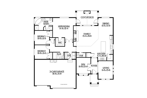 Floor Plan - Main Floor for Craftsman House Plan #132-538 - 3 bed, 2.5 bath