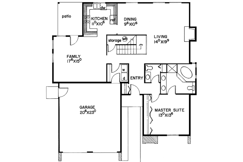 Home Plan - Floor Plan - Main Floor for Contemporary House Plan #60-735 - 3 bed, 2.5 bath