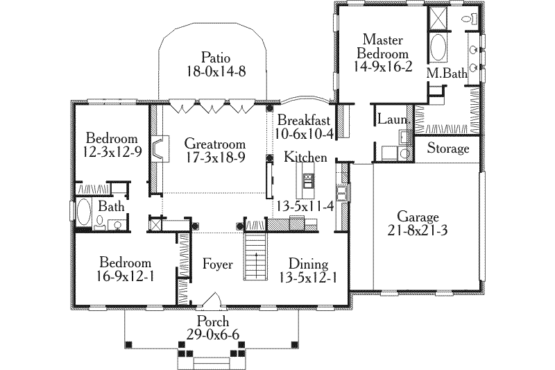 Home Plan - Floor Plan - Main Floor for Southern House Plan #406-196 - 3 bed, 2 bath