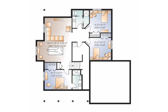 Floor Plan - Lower Floor for Country House Plan #23-2536 - 4 bed, 3 bath