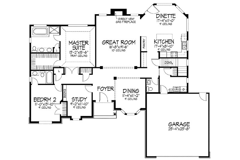 Architectural House Design - Floor Plan - Main Floor for Ranch House Plan #51-701 - 2 bed, 2.5 bath