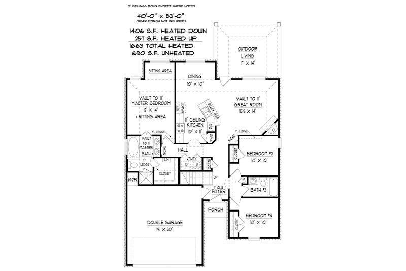 Traditional Style House Plan - 3 Beds 2 Baths 2353 Sq/Ft Plan #424-409 ...