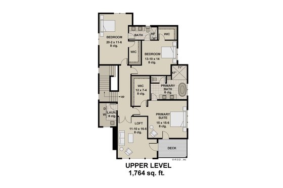 Floor Plan - Upper Floor for Modern House Plan #51-1281 - 5 bed, 3.5 bath