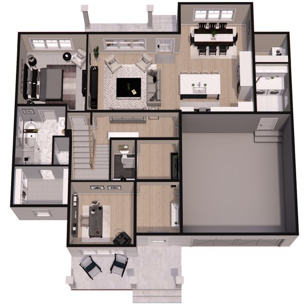 House Blueprint - Floor Plan - Main Floor 1 for Bungalow House Plan #51-1364 - 4 bed, 3.5 bath
