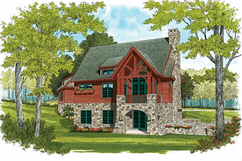 House Plan Design - Exterior - Rear Elevation for European House Plan #453-635 - 3 bed, 2.5 bath