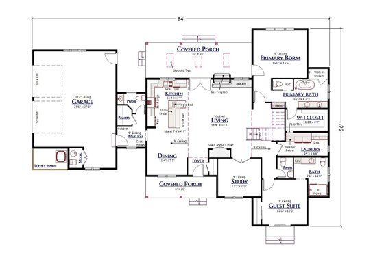 Floor Plan - Main Floor for Farmhouse House Plan #1099-1 - 4 bed, 3.5 bath