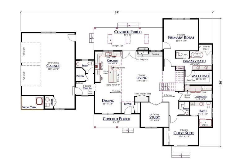 Home Plan - Floor Plan - Main Floor for Farmhouse House Plan #1099-1 - 4 bed, 3.5 bath