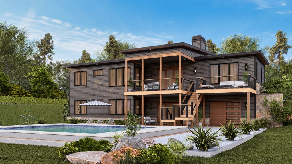 Exterior - Rear Elevation 1 for Contemporary House Plan #54-679 - 3 bed, 2 bath