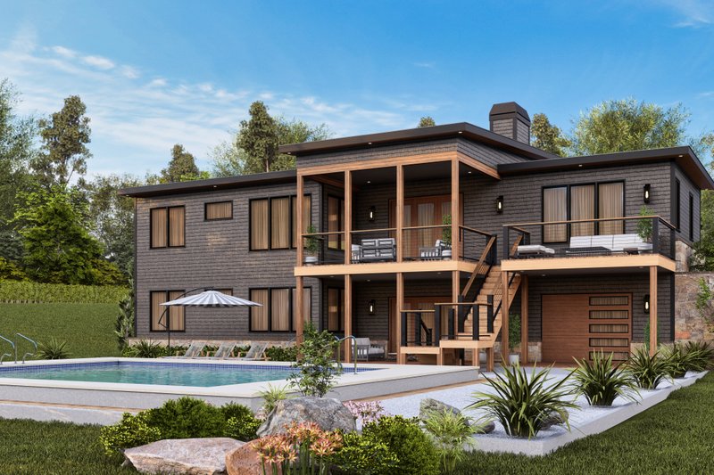 House Blueprint - Exterior - Rear Elevation 1 for Contemporary House Plan #54-679 - 3 bed, 2 bath