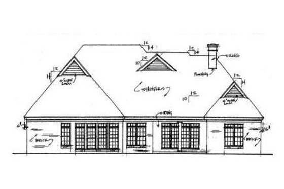 Exterior - Rear Elevation for Traditional House Plan #34-119 - 3 bed, 3 bath