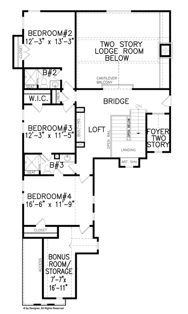 Home Plan - Craftsman Floor Plan - Upper Floor Plan #54-374