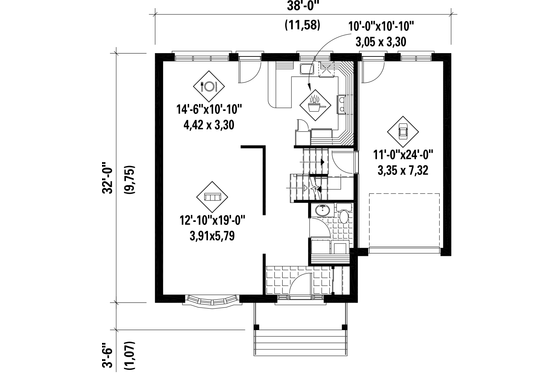 Floor Plan - Main Floor for European House Plan #25-4848 - 3 bed, 1 bath
