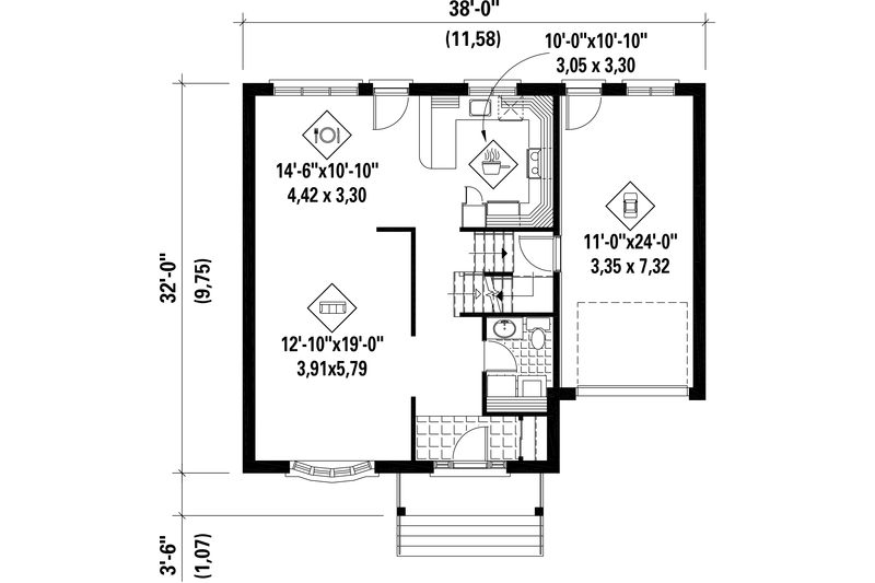 Dream House Plan - Floor Plan - Main Floor for European House Plan #25-4848 - 3 bed, 1 bath