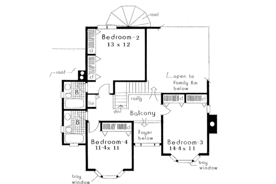 Floor Plan - Upper Floor for Colonial House Plan #3-230 - 4 bed, 3.5 bath